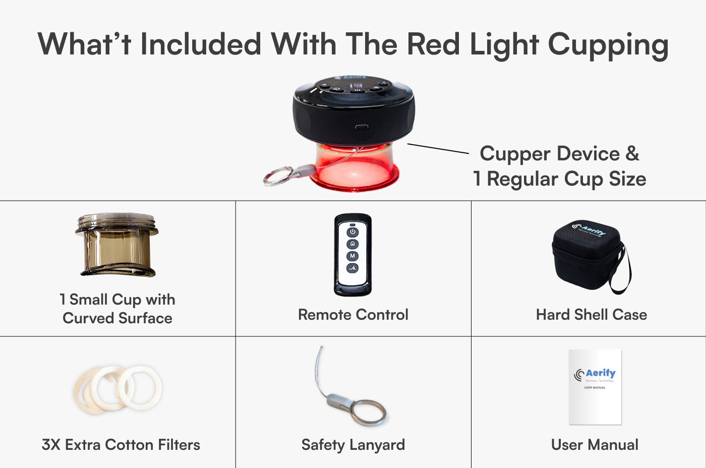 Aerify Dynamic Cupping device with red light therapy, portable massager with remote and carry case