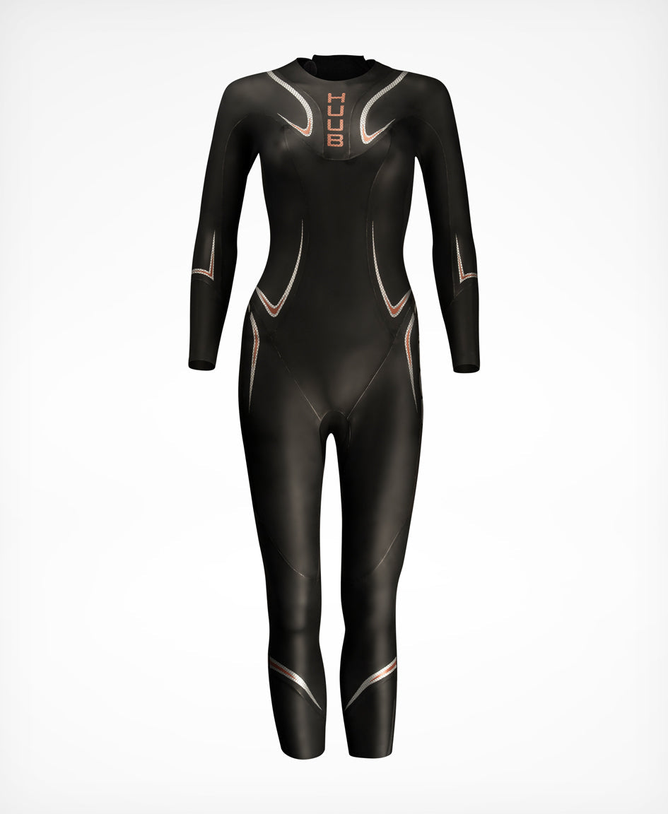 HUUB TC Performance 3:3 Wetsuit Women’s—high-stretch No Suit Feel™, pressed neck, balanced buoyancy.