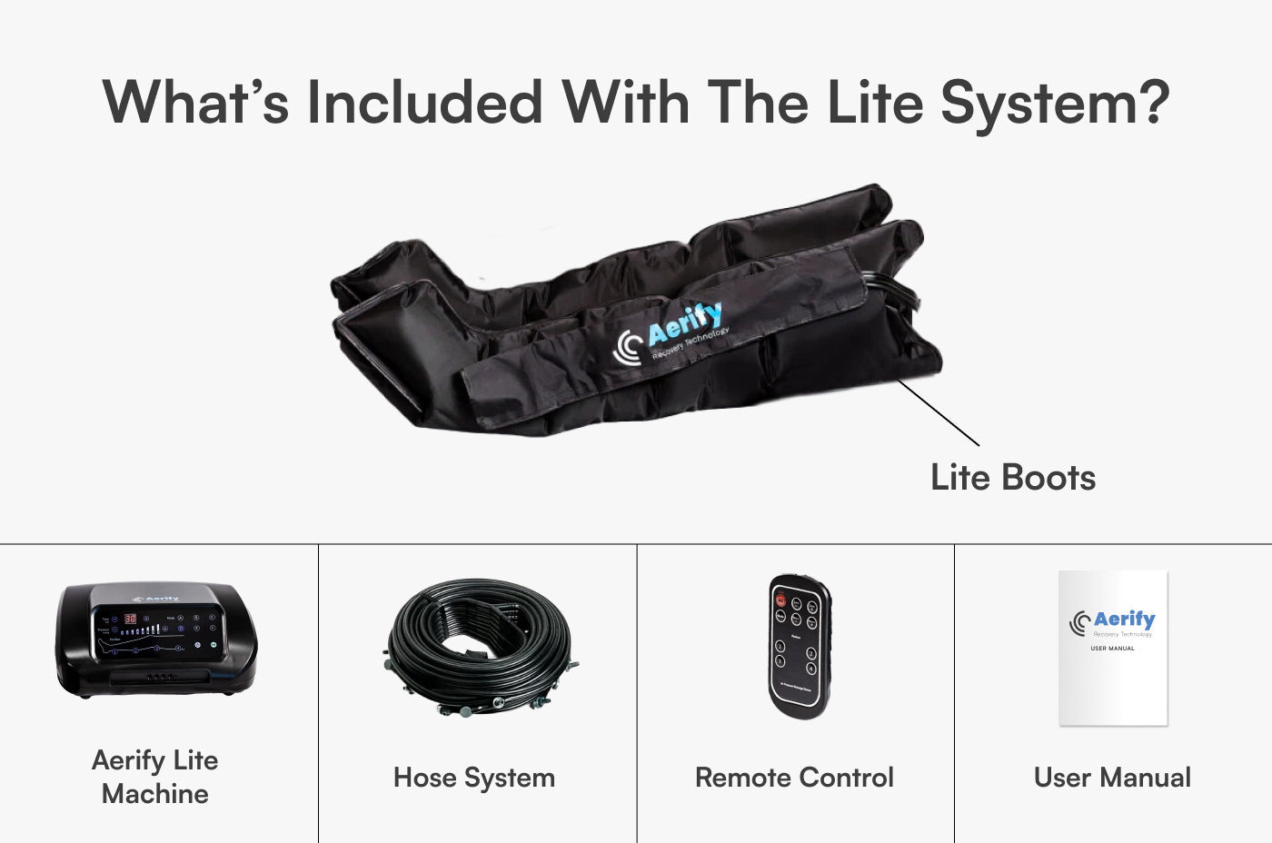 Aerify Lite Compression Boots with plug-in recovery, remote, and multiple mode control