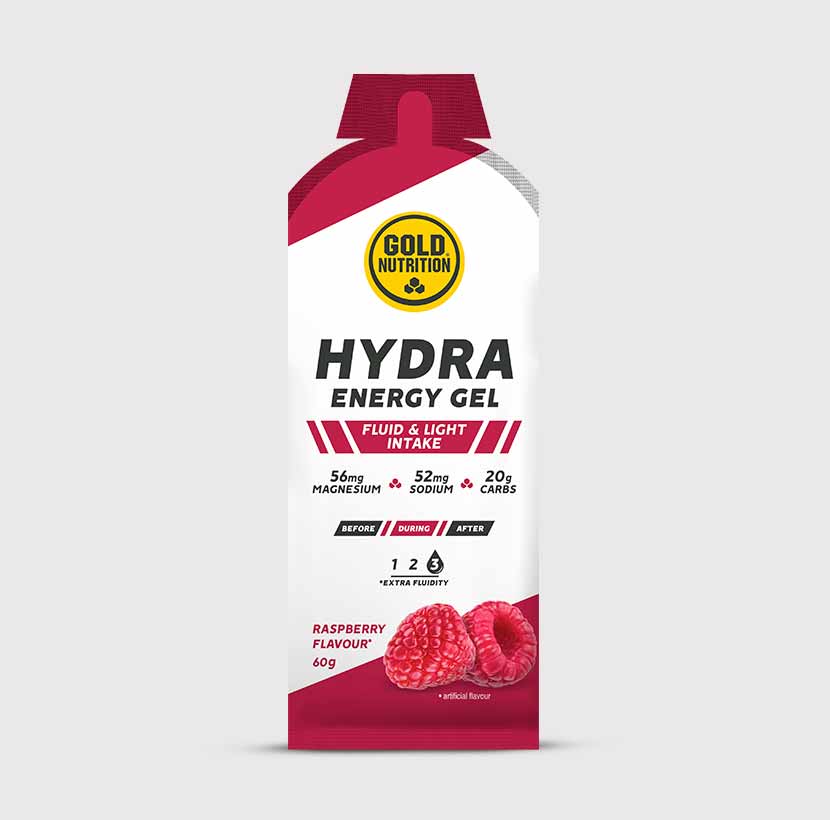 GoldNutrition Hydra Gel Raspberry energy gel packet packaging detail