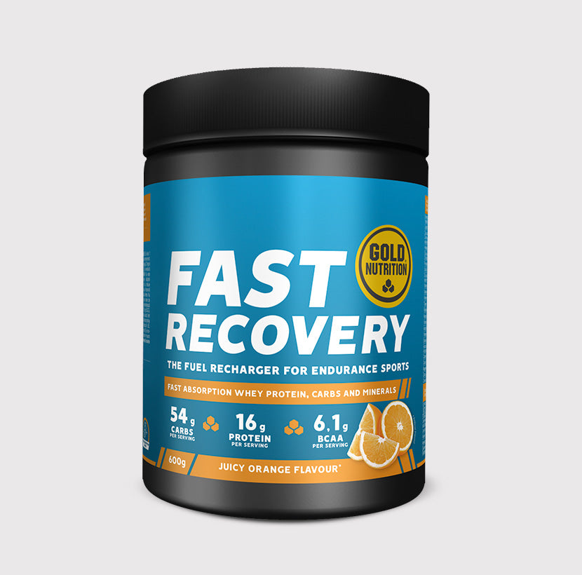 GoldNutrition FAST RECOVERY vitamins and supplements bottle with label and cap, designed for quick post-exercise recovery.