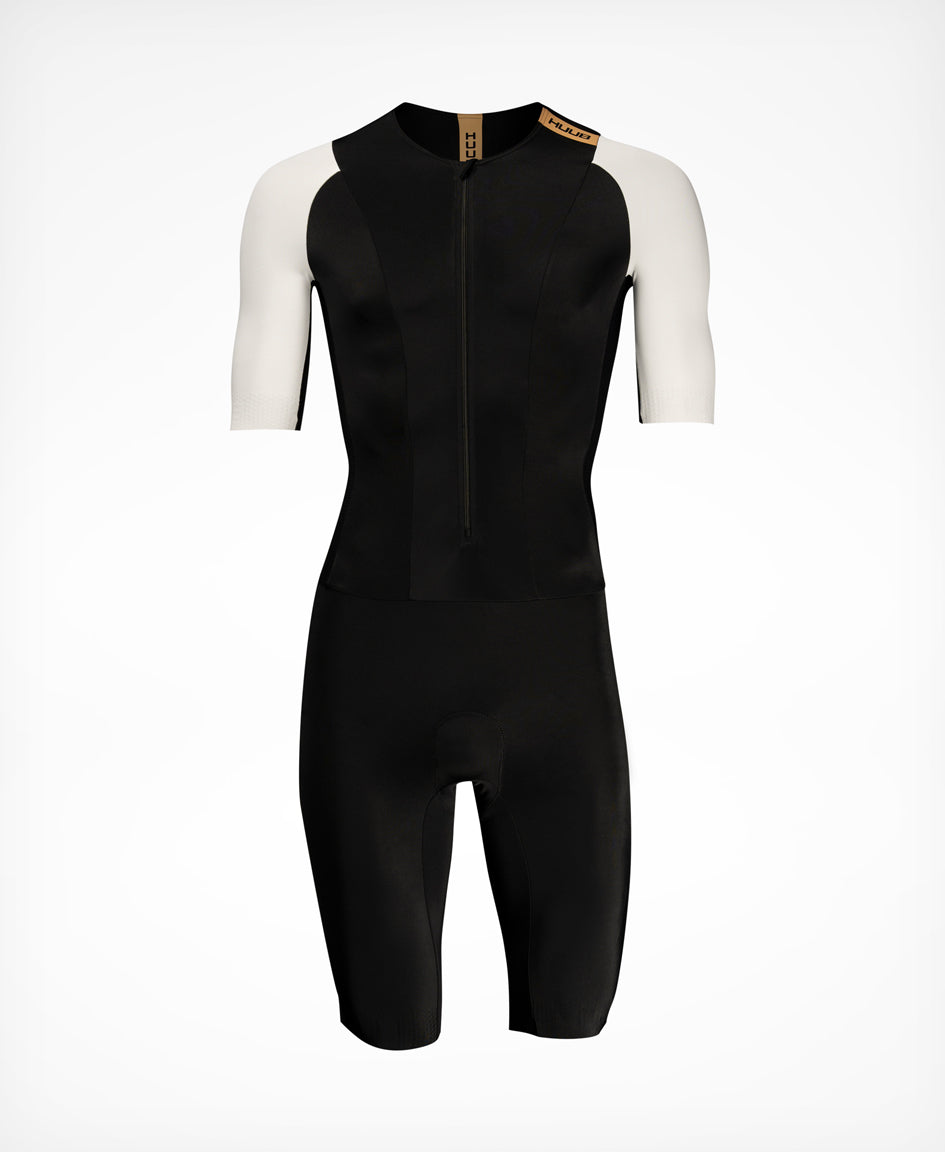 HUUB TC Performance Tri Suit Men’s – Fluo Yellow, Black White, long sleeve, mesh, 3D pad, rear pockets