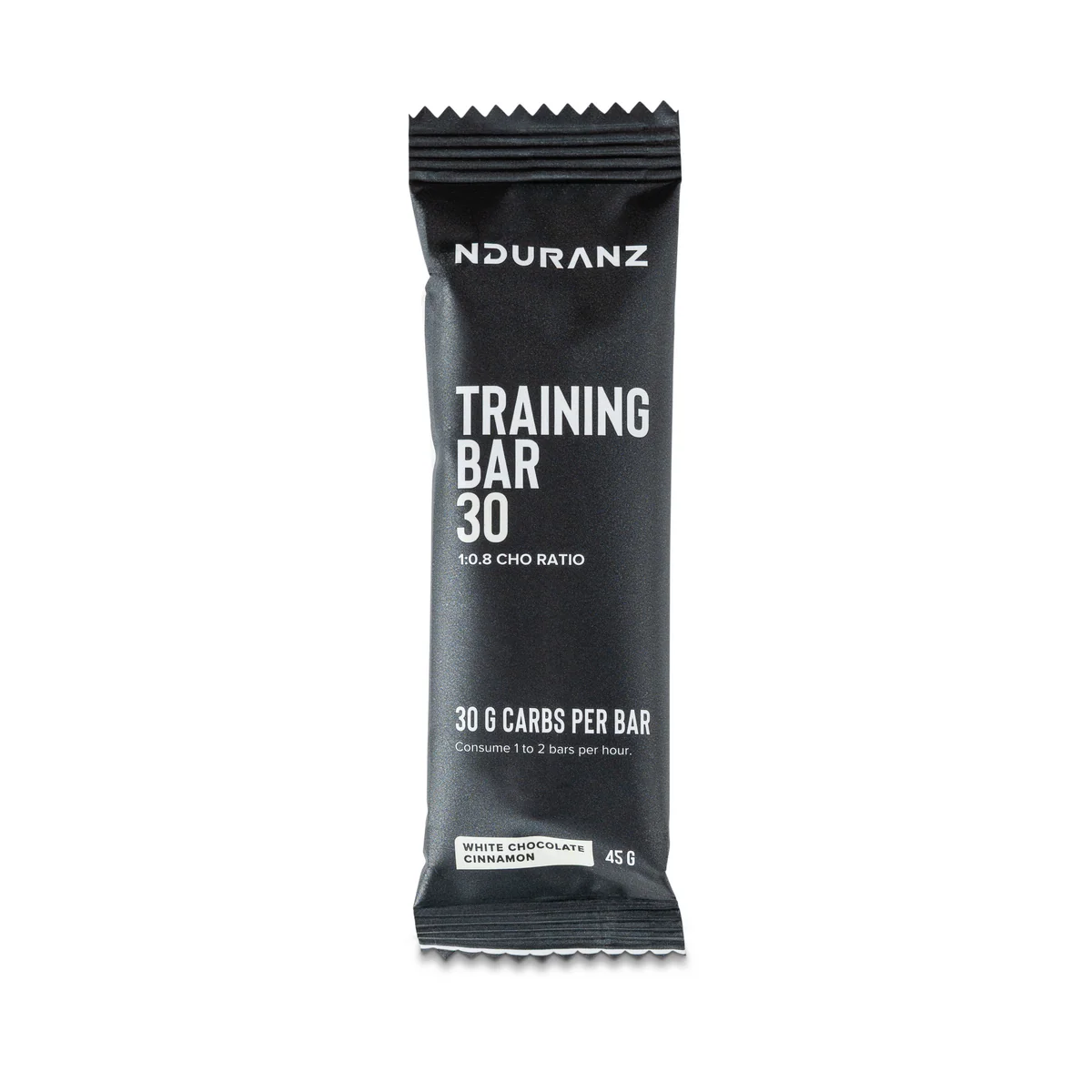 Nduranz Vanilla Nut Nougat Training Bar with 30g carbohydrate, energy bar for active nutrition, shown with vanilla and nut flavor segments.