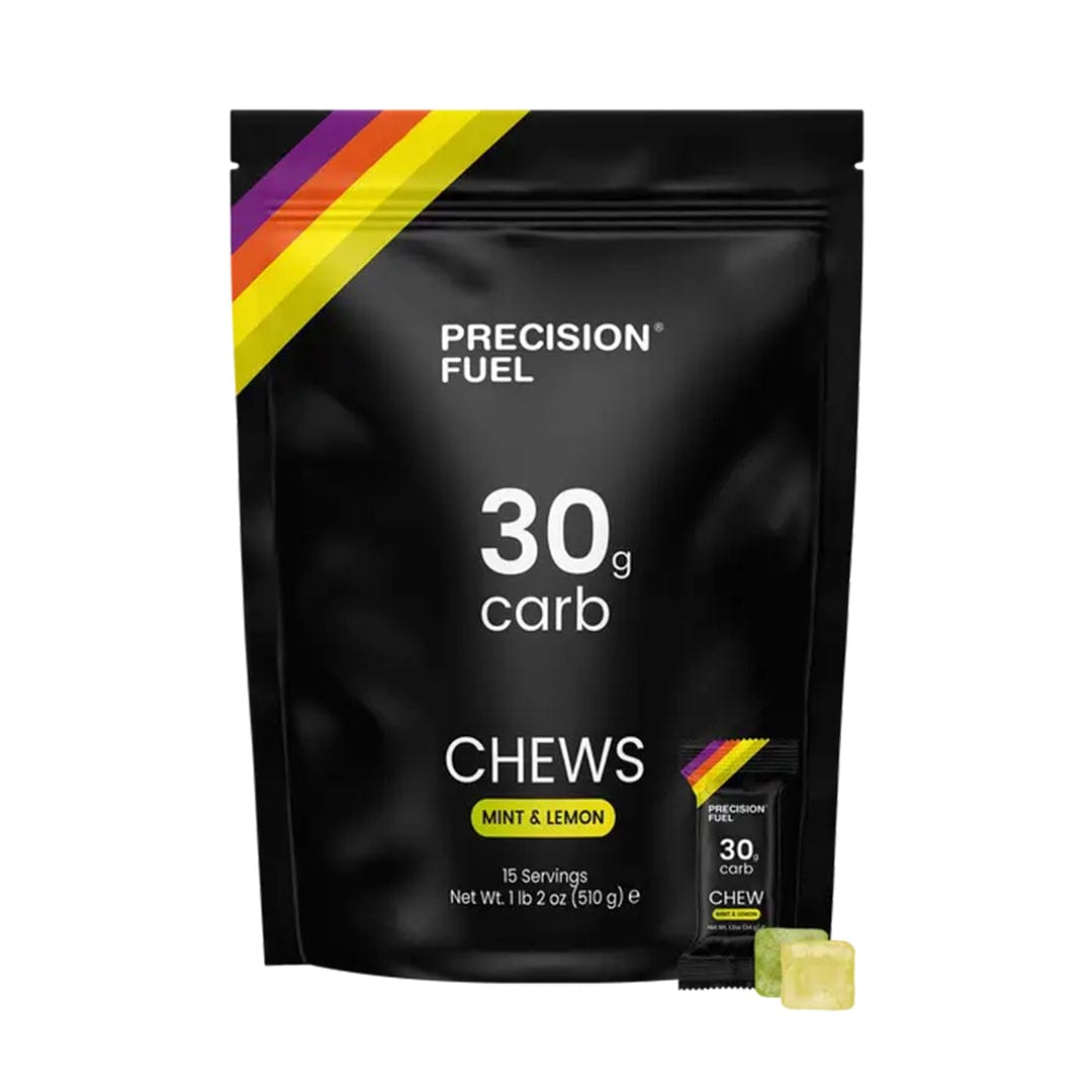Single serve Mint Lemon PF 30 Energy Chews by Precision Fuel & Hydration, showing the packaging and chew texture.